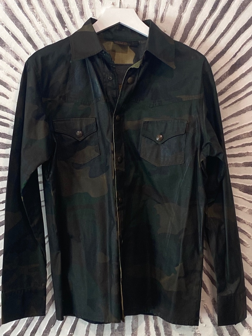 Waxed cotton utility camo shirt